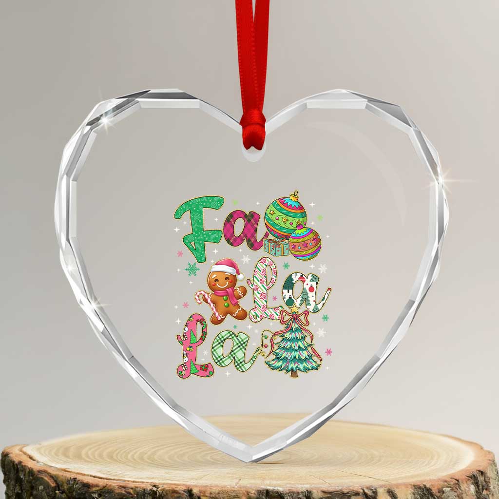 Funny Falala Christmas Song Faux Glitter Gingerbread Heart Crystal Glass Ornament TS11 Transparent Glass 3'' Heart Print Your Wear