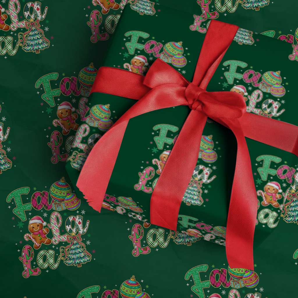 Funny Falala Christmas Song Faux Glitter Gingerbread Wrapping Paper Roll TS11 Green Print Your Wear