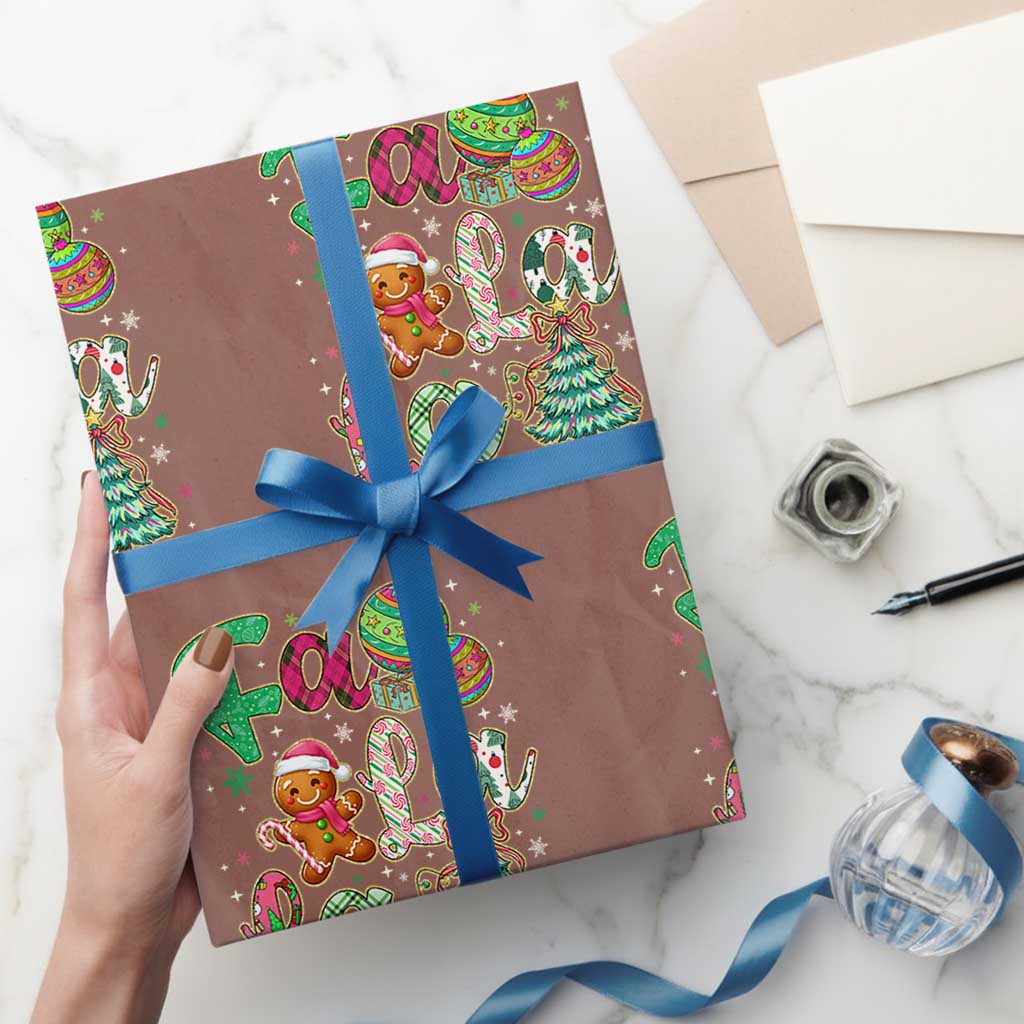 Funny Falala Christmas Song Faux Glitter Gingerbread Wrapping Paper Roll TS11 Mocha Print Your Wear