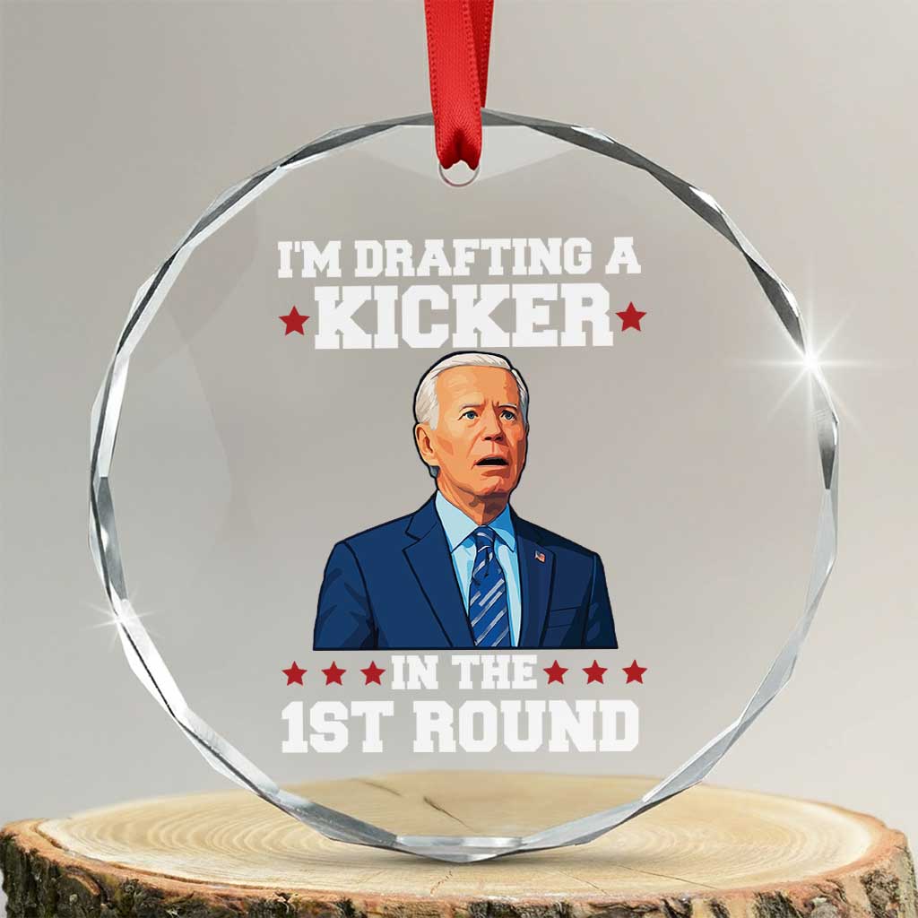 Funny Fantasy Football Crystal Glass Ornament Joe Biden Confused Drafting Kicker Draft Party - Print Your Wear