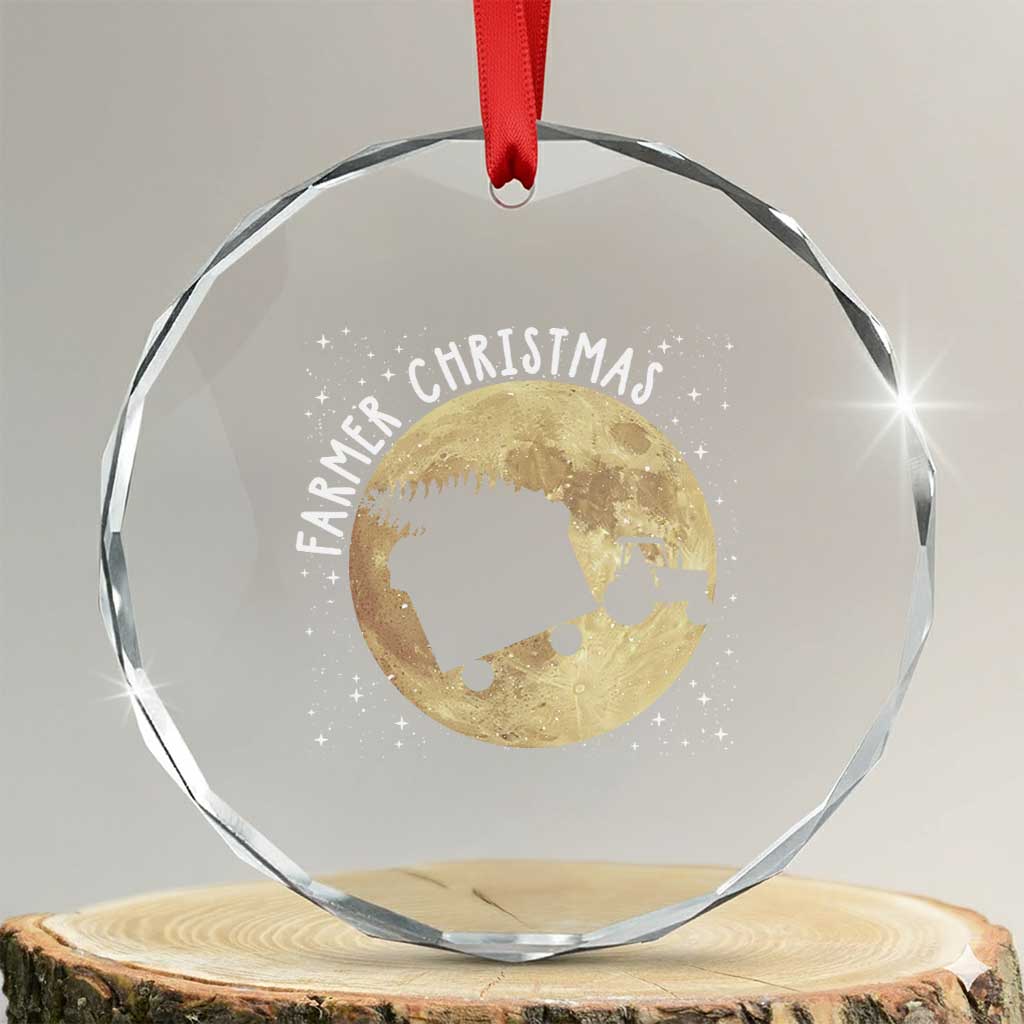 Funny Farmer Christmas Crystal Glass Ornament Xmas Santa Farm Tractor Moon TS11 Transparent Glass 3'' Circle Print Your Wear