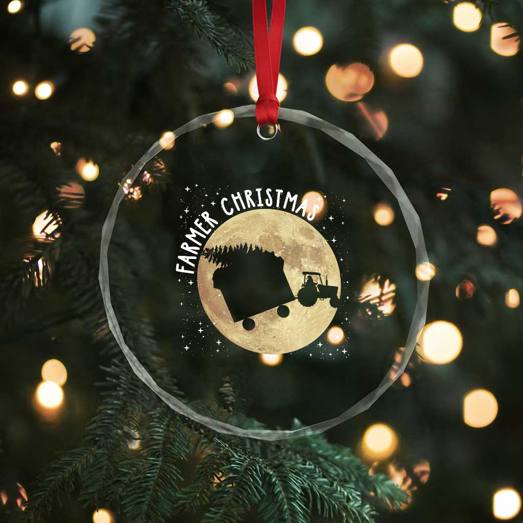 Funny Farmer Christmas Crystal Glass Ornament Xmas Santa Farm Tractor Moon TS11 Print Your Wear