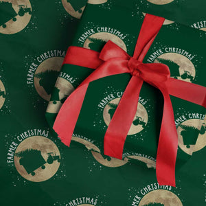 Funny Farmer Christmas Wrapping Paper Roll Xmas Santa Farm Tractor Moon TS11 Green Print Your Wear