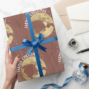 Funny Farmer Christmas Wrapping Paper Roll Xmas Santa Farm Tractor Moon TS11 Mocha Print Your Wear