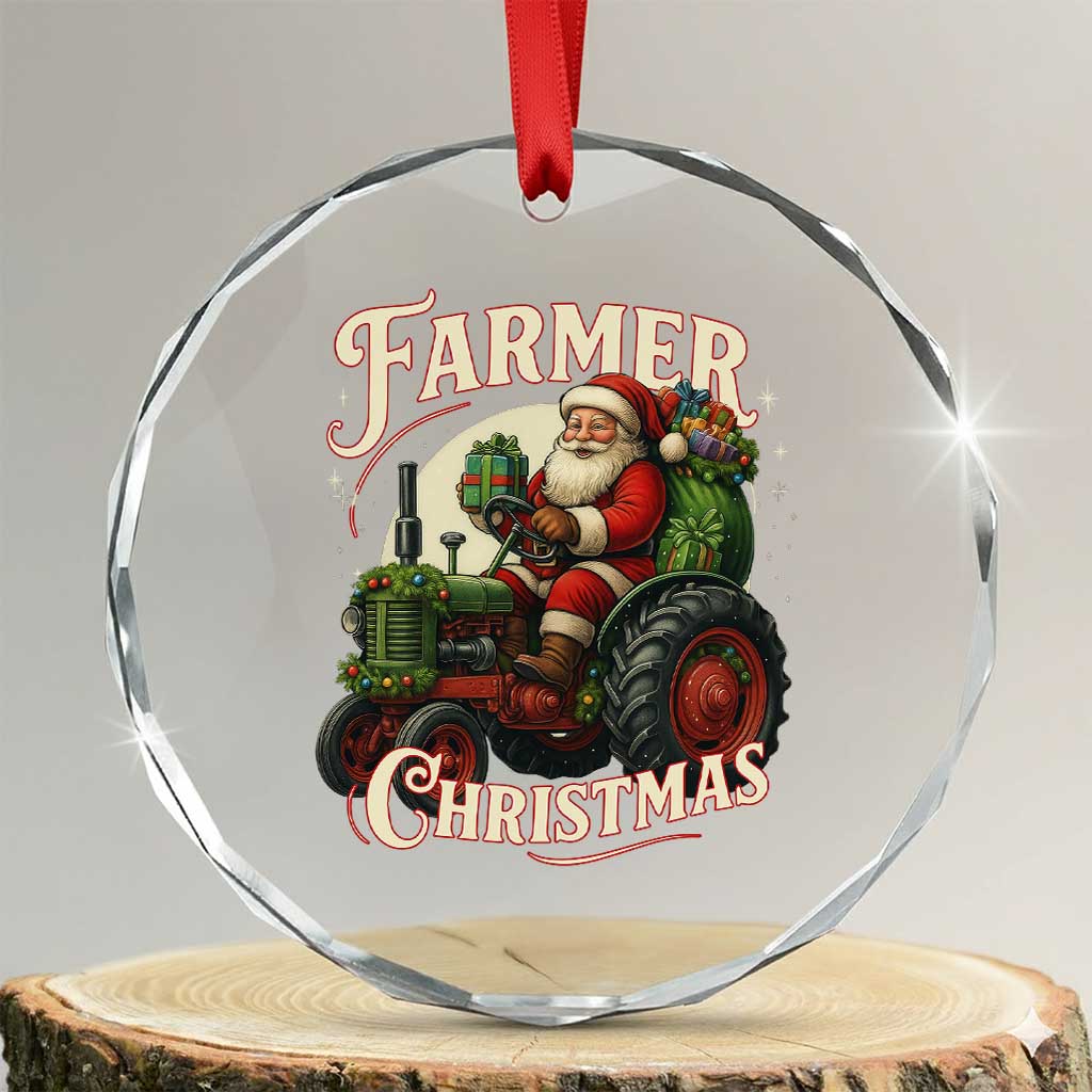 Funny Farmer Christmas Xmas Santa Farm Tractor Crystal Glass Ornament TS11 Transparent Glass 3'' Circle Print Your Wear