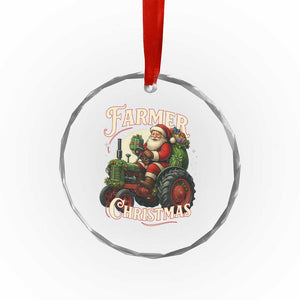 Funny Farmer Christmas Xmas Santa Farm Tractor Crystal Glass Ornament TS11 Print Your Wear