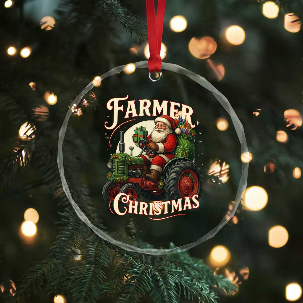 Funny Farmer Christmas Xmas Santa Farm Tractor Crystal Glass Ornament TS11 Print Your Wear