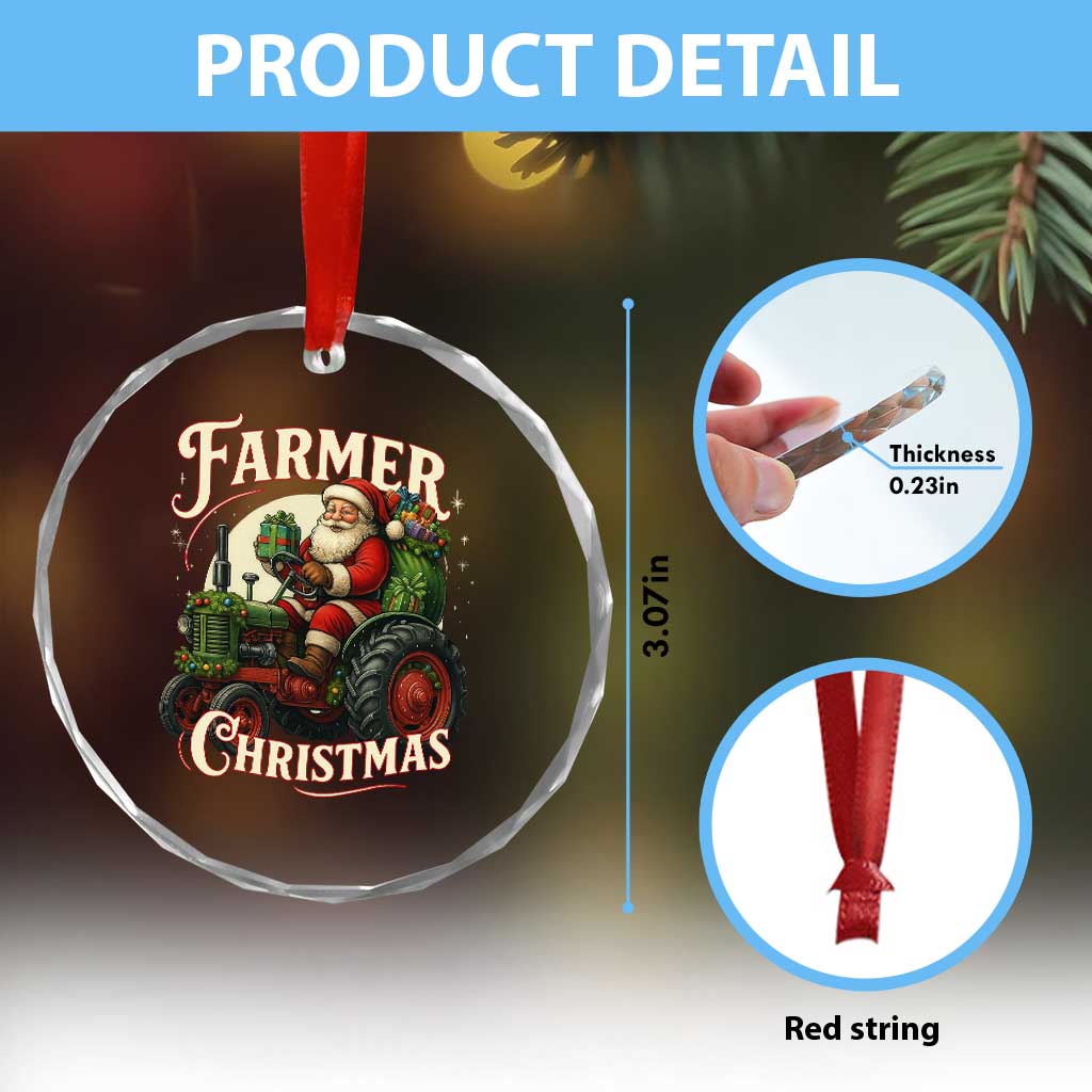 Funny Farmer Christmas Xmas Santa Farm Tractor Crystal Glass Ornament TS11 Print Your Wear