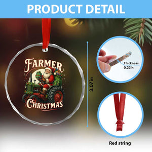 Funny Farmer Christmas Xmas Santa Farm Tractor Crystal Glass Ornament TS11 Print Your Wear