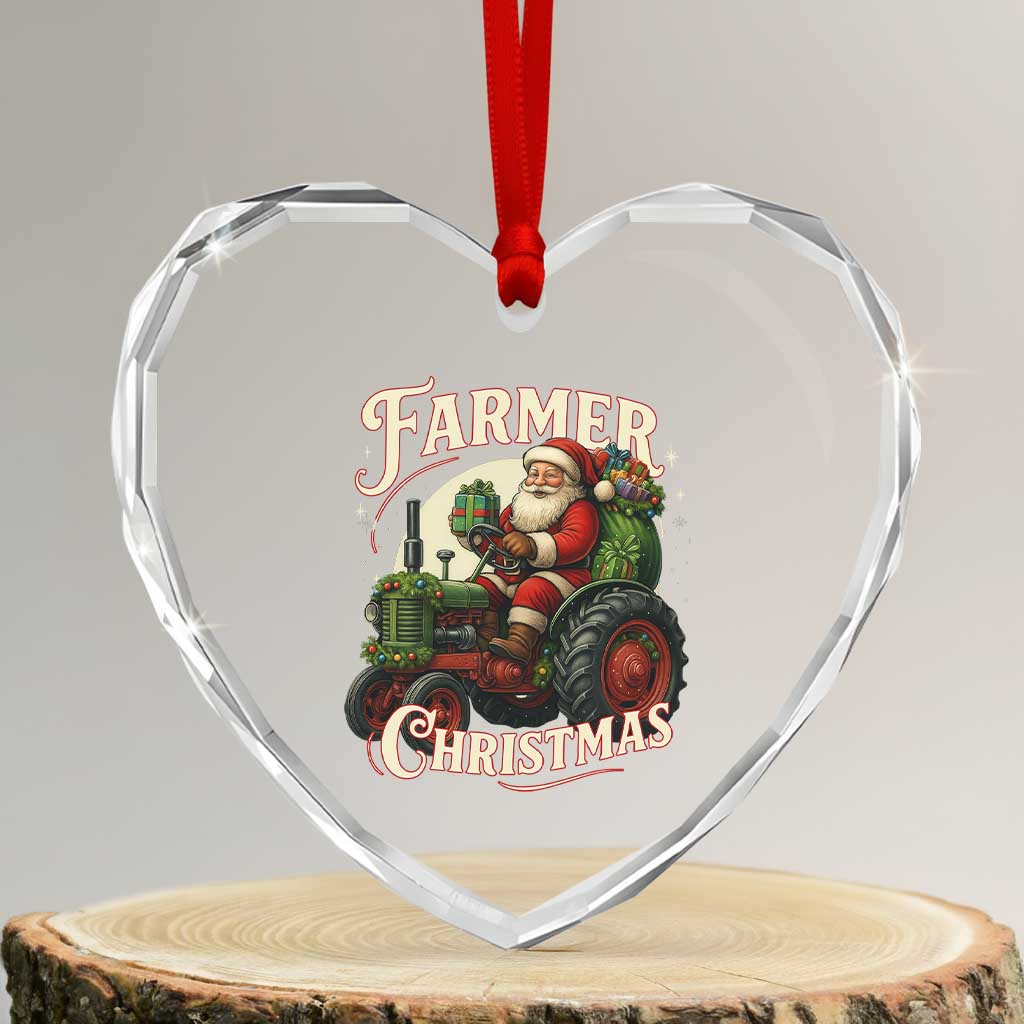 Funny Farmer Christmas Xmas Santa Farm Tractor Heart Crystal Glass Ornament TS11 Transparent Glass 3'' Heart Print Your Wear