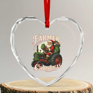 Funny Farmer Christmas Xmas Santa Farm Tractor Heart Crystal Glass Ornament TS11 Transparent Glass 3'' Heart Print Your Wear