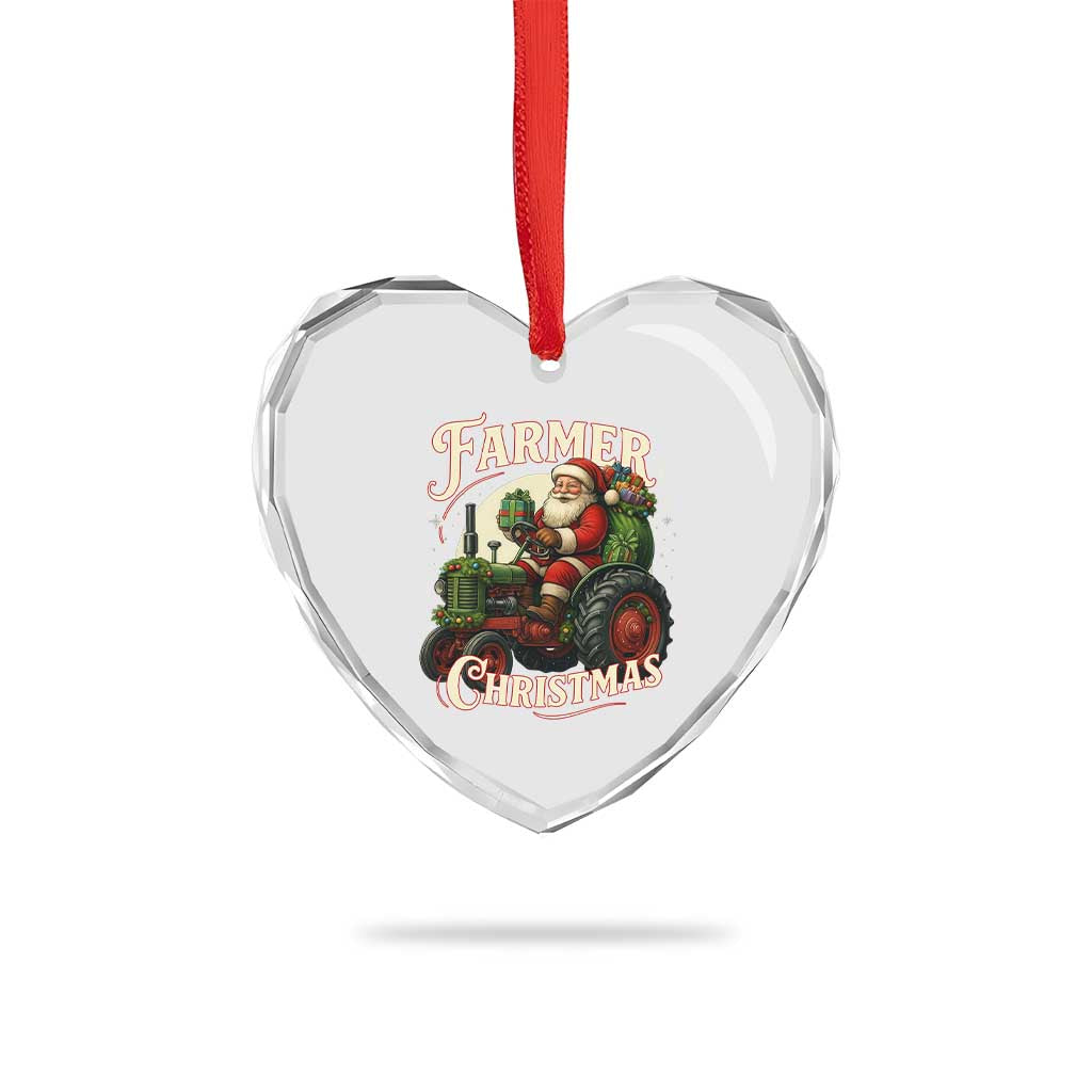 Funny Farmer Christmas Xmas Santa Farm Tractor Heart Crystal Glass Ornament TS11 Print Your Wear