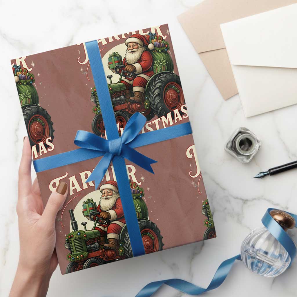 Funny Farmer Christmas Xmas Santa Farm Tractor Wrapping Paper Roll TS11 Mocha Print Your Wear