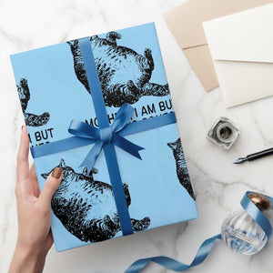 Funny Fat Cat Meme Wrapping Paper Roll Mother I Am But Skin and Bones Sarcastic Feline Humor TS02 Light Blue Print Your Wear