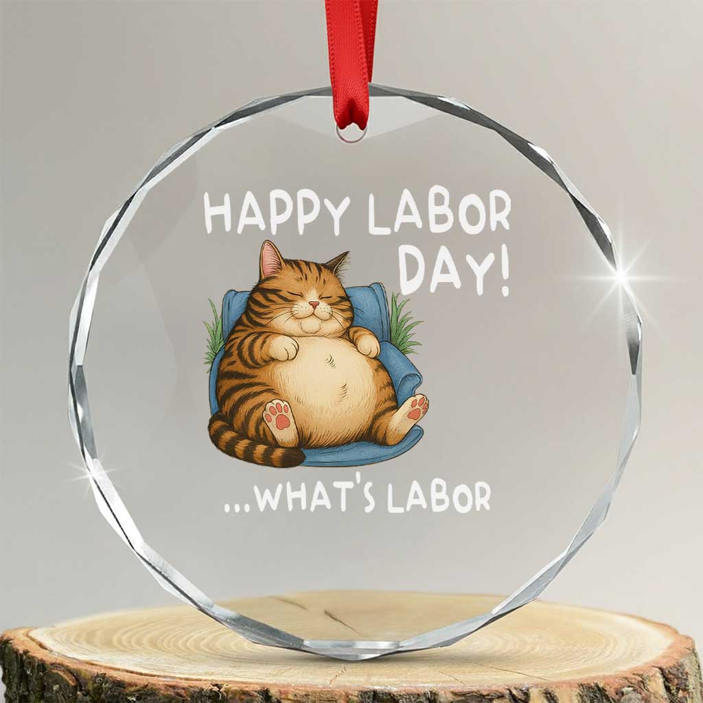 Funny Fat Cat Resting Lazy Cat Crystal Glass Ornament Happy Labor Day Whats Labor TS12 Transparent Glass 3'' Circle Print Your Wear