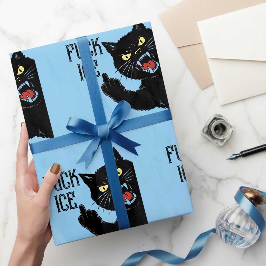 Funny Fck Ice Black Cat Wrapping Paper Roll Resist Minneapolis Political TS12 Light Blue Print Your Wear
