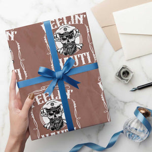 Funny Feelin Nauti Wrapping Paper Roll Boat Captain Pontoon Sailing Sailor Skull TS11 Mocha Print Your Wear