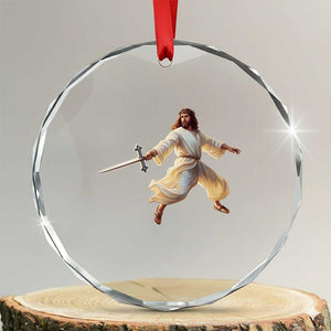 Funny Fencing Jesus Crystal Glass Ornament Combat Sport Christan Lover TS14 Transparent Glass 3'' Circle Print Your Wear