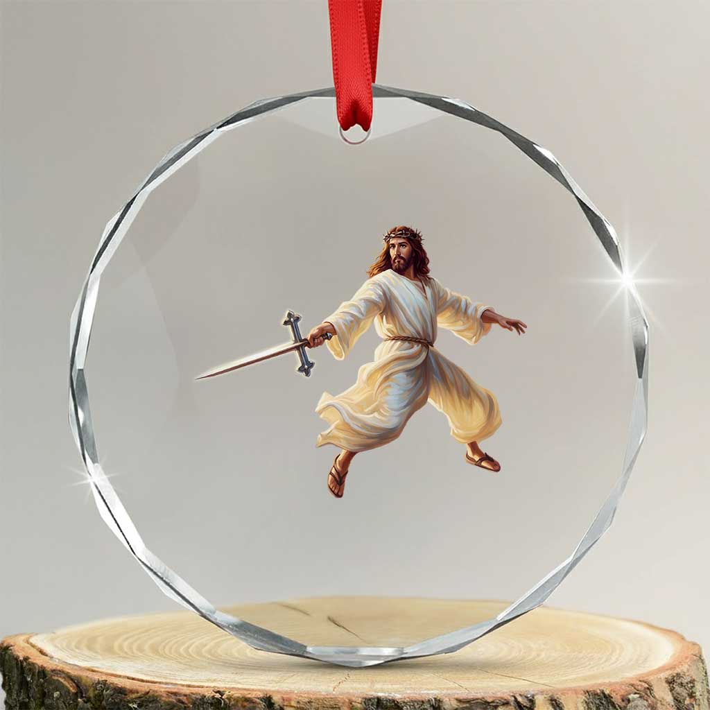 Funny Fencing Jesus Crystal Glass Ornament Combat Sport Christan Lover TS14 Transparent Glass 3'' Circle Print Your Wear