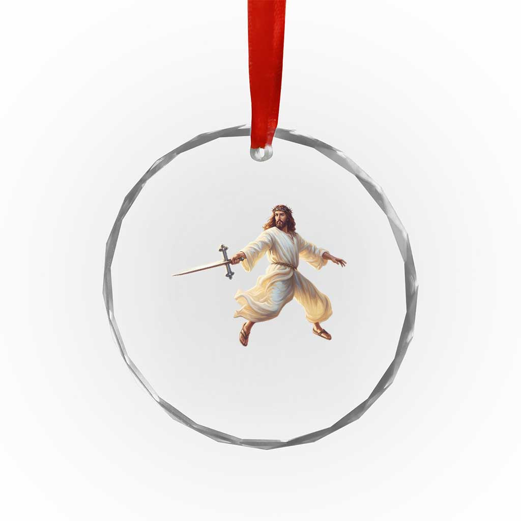 Funny Fencing Jesus Crystal Glass Ornament Combat Sport Christan Lover TS14 Transparent Glass 3'' Circle Print Your Wear