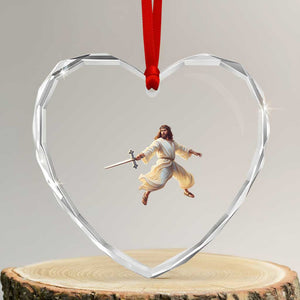 Funny Fencing Jesus Heart Crystal Glass Ornament Combat Sport Christan Lover TS14 Transparent Glass 3'' Heart Print Your Wear