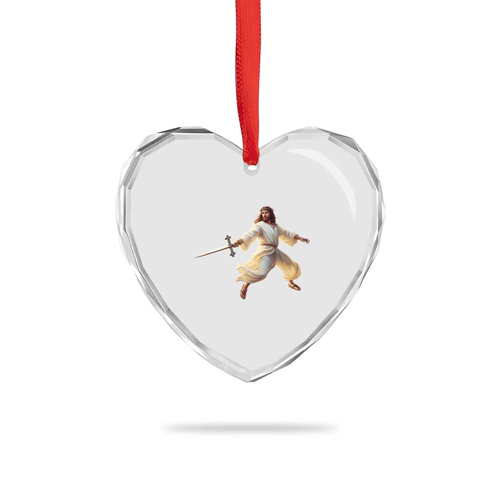 Funny Fencing Jesus Heart Crystal Glass Ornament Combat Sport Christan Lover TS14 Print Your Wear