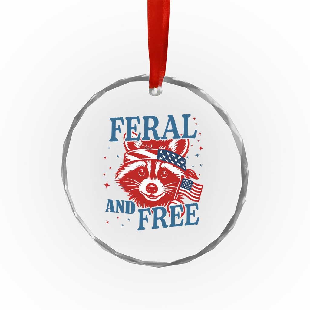 Funny Feral and Free Raccoon Crystal Glass Ornament Patriotic Bandana Animal 4th of July US Flag TS02 Print Your Wear