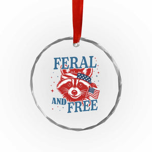 Funny Feral and Free Raccoon Crystal Glass Ornament Patriotic Bandana Animal 4th of July US Flag TS02 Print Your Wear