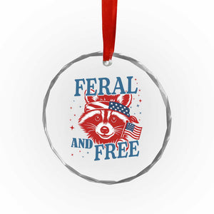Funny Feral and Free Raccoon Crystal Glass Ornament Patriotic Bandana Animal 4th of July US Flag TS02 Print Your Wear