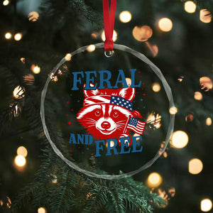 Funny Feral and Free Raccoon Crystal Glass Ornament Patriotic Bandana Animal 4th of July US Flag TS02 Print Your Wear