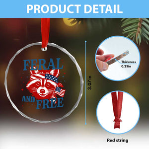 Funny Feral and Free Raccoon Crystal Glass Ornament Patriotic Bandana Animal 4th of July US Flag TS02 Print Your Wear