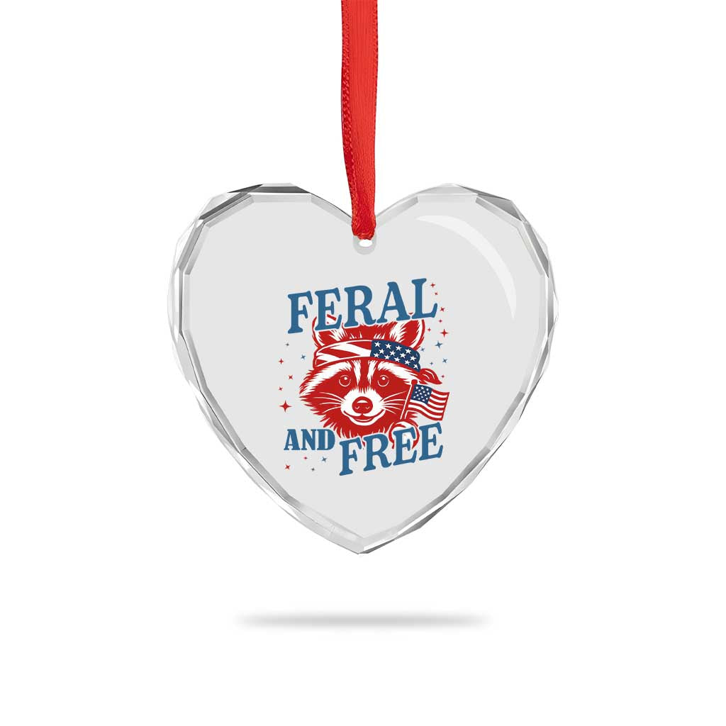 Funny Feral and Free Raccoon Heart Crystal Glass Ornament Patriotic Bandana Animal 4th of July US Flag TS02 Print Your Wear