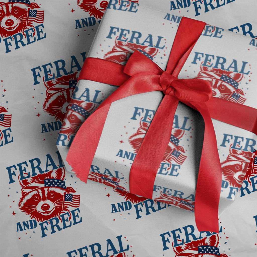 Funny Feral and Free Raccoon Wrapping Paper Roll Patriotic Bandana Animal 4th of July US Flag TS02 White Print Your Wear