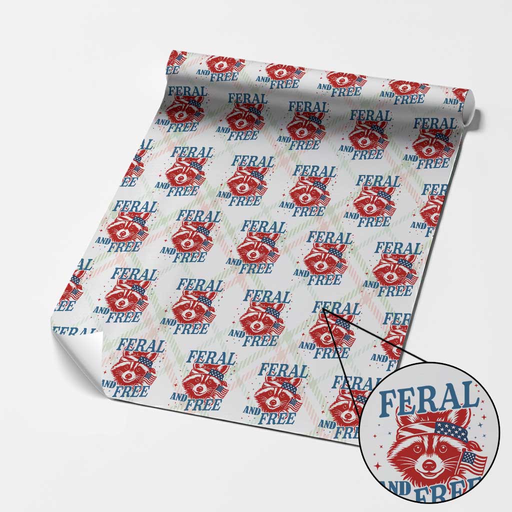 Funny Feral and Free Raccoon Wrapping Paper Roll Patriotic Bandana Animal 4th of July US Flag TS02 Christmas Plaid Print Your Wear