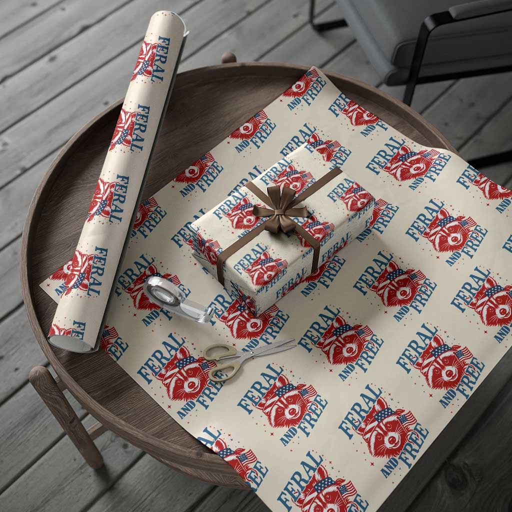 Funny Feral and Free Raccoon Wrapping Paper Roll Patriotic Bandana Animal 4th of July US Flag TS02 Beige Print Your Wear