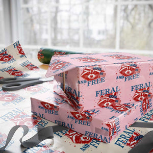 Funny Feral and Free Raccoon Wrapping Paper Roll Patriotic Bandana Animal 4th of July US Flag TS02 Light Pink Print Your Wear