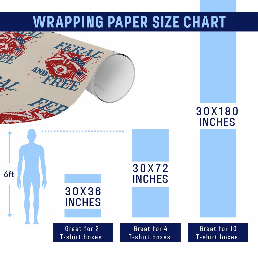 Funny Feral and Free Raccoon Wrapping Paper Roll Patriotic Bandana Animal 4th of July US Flag TS02 Print Your Wear