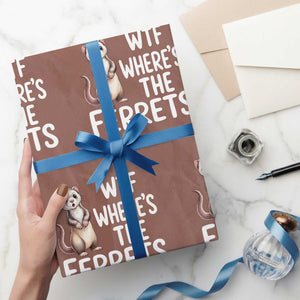 Funny Ferret Lover Gift Wrapping Paper Roll Where Is The Ferret TS12 Mocha Print Your Wear