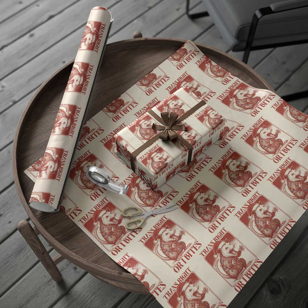 Funny Fierce Opossum Santa Wrapping Paper Roll Trans Right Or I Bites Christmas Gift TS12 Beige Print Your Wear