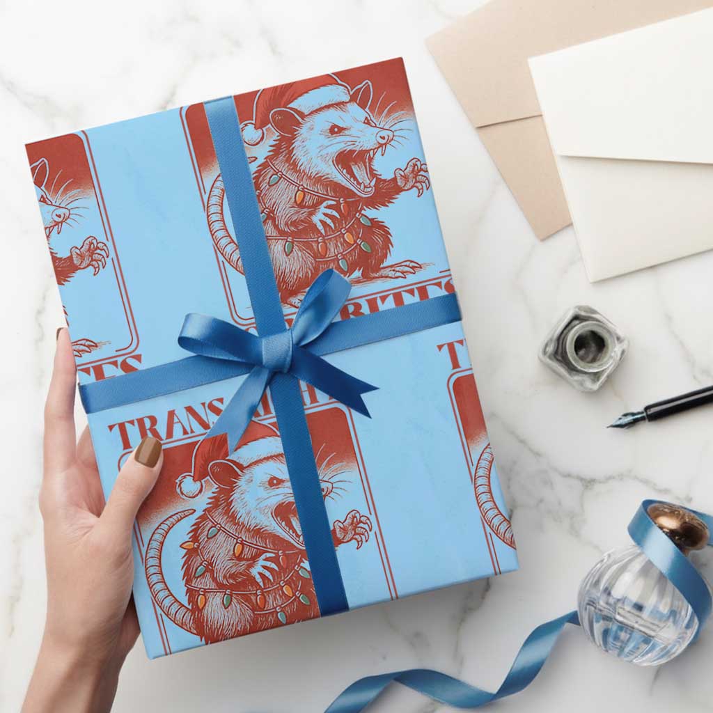 Funny Fierce Opossum Santa Wrapping Paper Roll Trans Right Or I Bites Christmas Gift TS12 Light Blue Print Your Wear