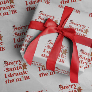 Funny First Christmas Wrapping Paper Roll Sorry Santa I Drank The Milk Gingerbread TS11 White Print Your Wear