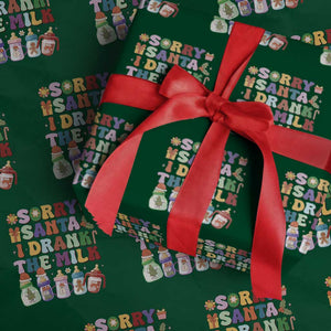 Funny First Christmas Wrapping Paper Roll Sorry Santa I Drank The Milk Retro Baby Bottle TS11 Green Print Your Wear