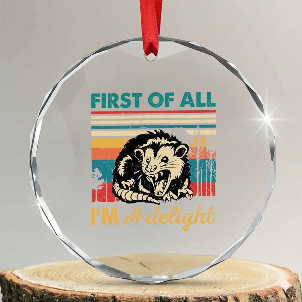 Funny First Of All I Am A Delight Crystal Glass Ornament Retro Angry Opossum TS11 Transparent Glass 3'' Circle Print Your Wear