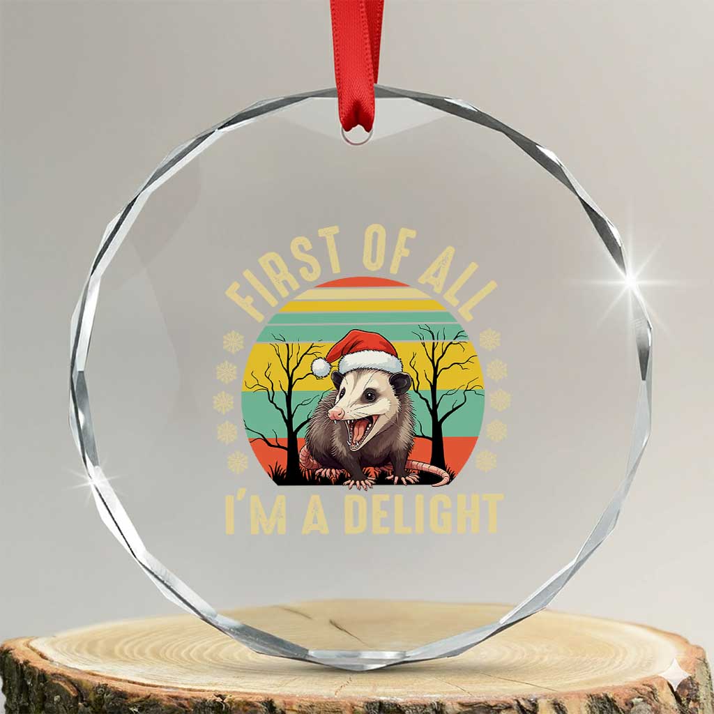 Funny First Of All I'm A Delight Crystal Glass Ornament Angry Opossum Possum Xmas TS11 Transparent Glass 3'' Circle Print Your Wear