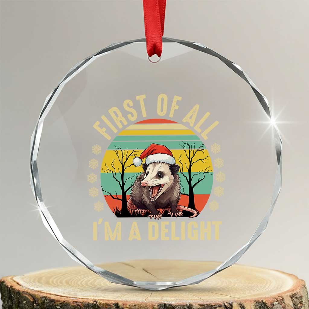 Funny First Of All I'm A Delight Crystal Glass Ornament Angry Opossum Possum Xmas TS11 Transparent Glass 3'' Circle Print Your Wear