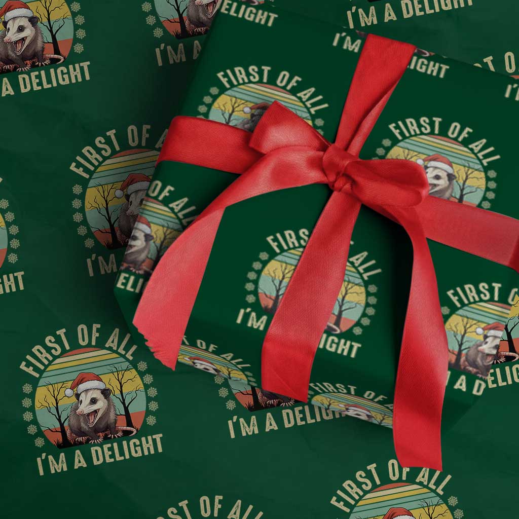 Funny First Of All I'm A Delight Wrapping Paper Roll Angry Opossum Possum Christmas TS11 Green Print Your Wear