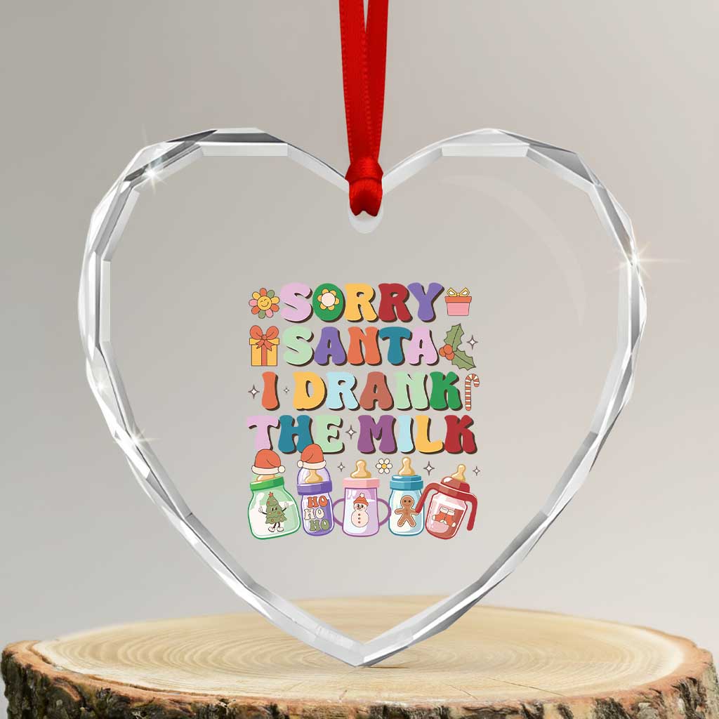Funny First Xmas Heart Crystal Glass Ornament Sorry Santa I Drank The Milk Retro Baby Bottle TS11 Transparent Glass 3'' Heart Print Your Wear