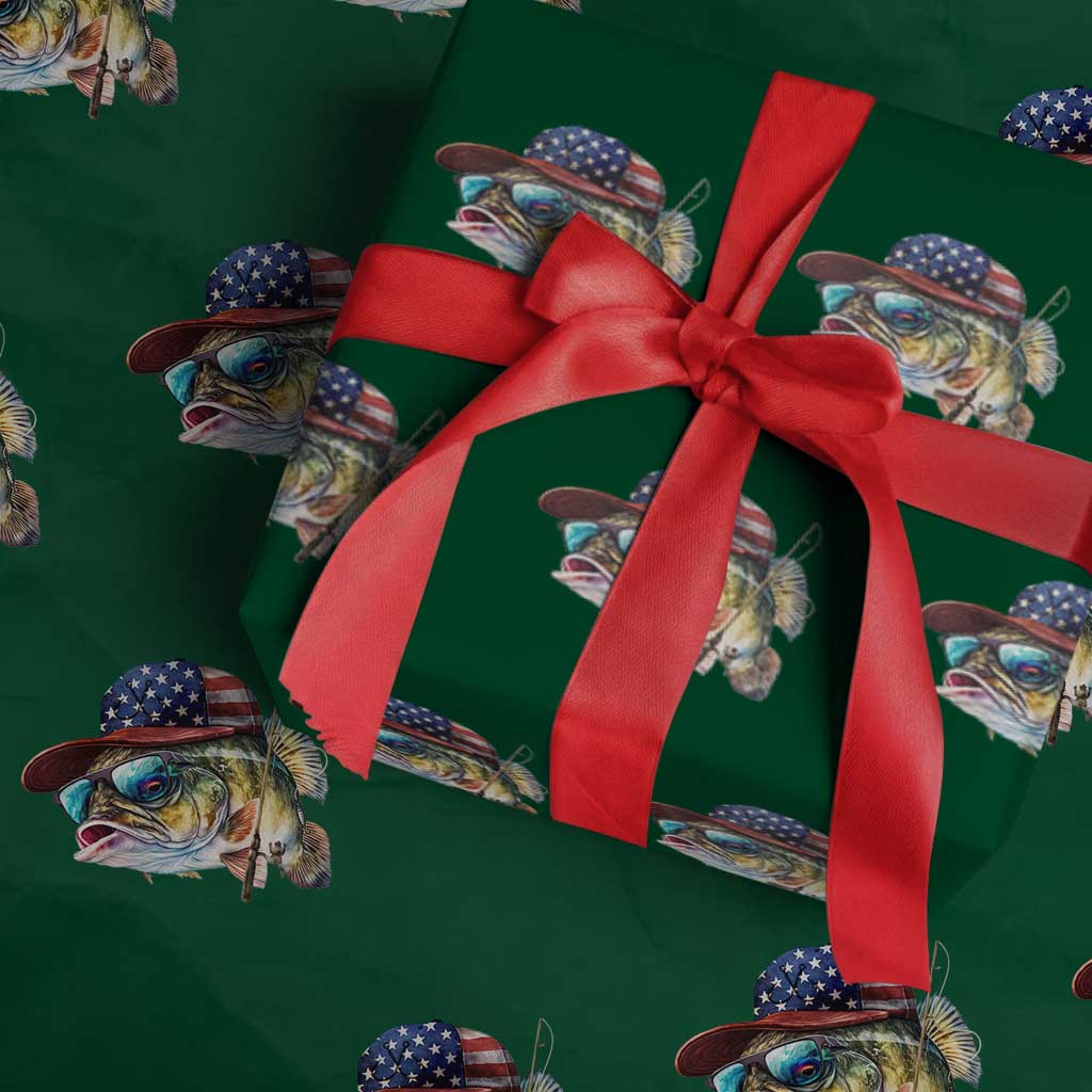 Funny Fishing American Flag Wrapping Paper Roll Patriotic Fisherman Family Gift TS10 Green Print Your Wear