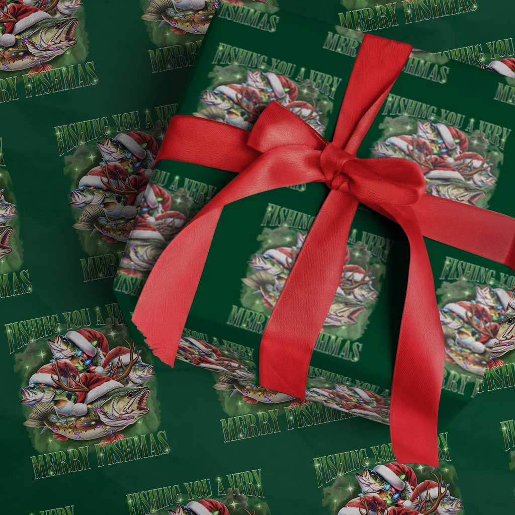Funny Fishing Christmas Wrapping Paper Roll Fishing You A Very Merry Fishmas Santa Hat TS11 Green Print Your Wear