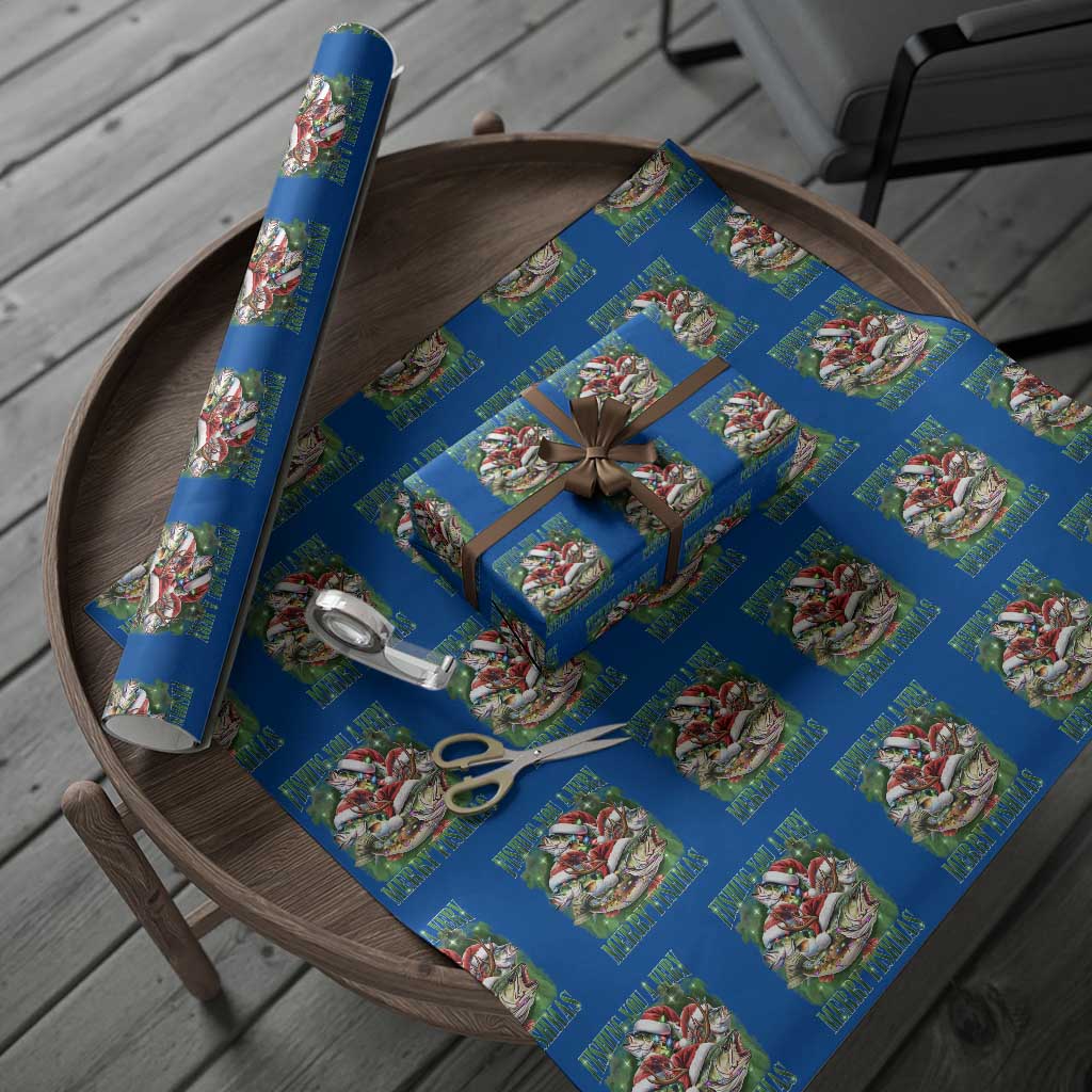 Funny Fishing Christmas Wrapping Paper Roll Fishing You A Very Merry Fishmas Santa Hat TS11 Blue Print Your Wear
